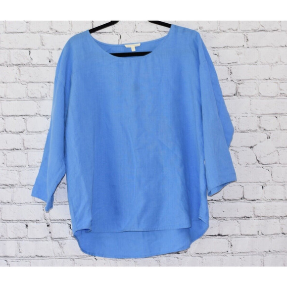Eileen Fisher Washed Organic Linen Blue Handkerchief Tunic Blouse Size Small - Picture 2 of 6